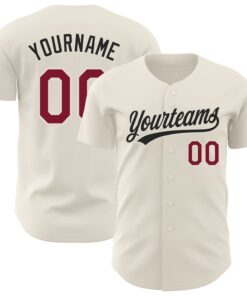 Custom Cream Crimson-Black Authentic Baseball Jersey