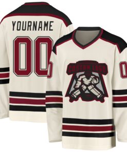 Custom Cream Crimson-Black Hockey Jersey