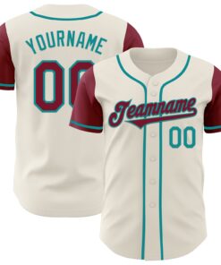 Custom Cream Crimson-Teal Authentic Two Tone Baseball Jersey