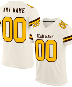 Custom Cream Gold-Brown Mesh Authentic Football Jersey