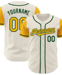 Custom Cream Gold-Green Authentic Two Tone Baseball Jersey