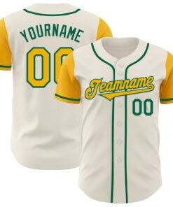 Custom Cream Gold-Kelly Green Authentic Two Tone Baseball Jersey