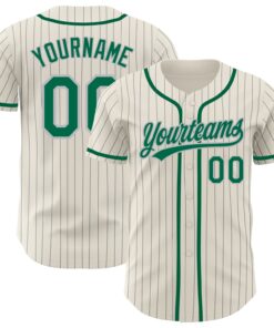 Custom Cream Gray Pinstripe Kelly Green Authentic Baseball Jersey