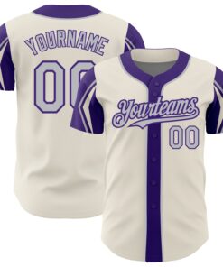 Custom Cream Gray-Purple 3 Colors Arm Shapes Authentic Baseball Jersey