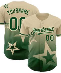 Custom Cream Green 3D Pattern Design Gradient Style Twinkle Star Authentic Baseball Jersey