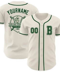Custom Cream Green Authentic Baseball Jersey