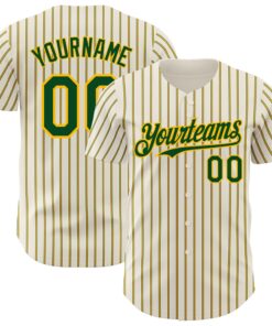 Custom Cream (Green Gold Pinstripe) Green-Gold Authentic Baseball Jersey