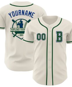 Custom Cream Green-Royal Authentic Baseball Jersey