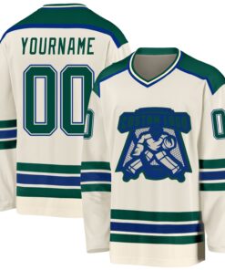 Custom Cream Green-Royal Hockey Jersey