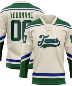 Custom Cream Green-Royal Hockey Lace Neck Jersey