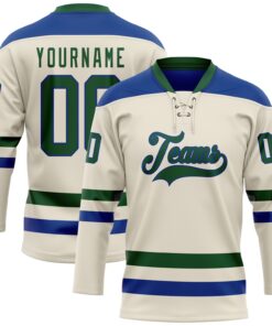 Custom Cream Green-Royal Hockey Lace Neck Jersey