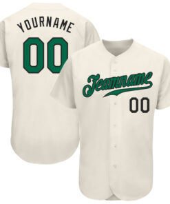 Custom Cream Kelly Green-Black Authentic Baseball Jersey