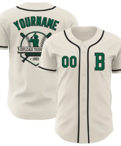 Custom Cream Kelly Green-Black Authentic Baseball Jersey