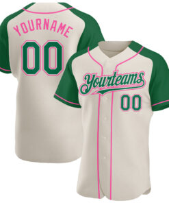 Custom Cream Kelly Green-Pink Authentic Raglan Sleeves Baseball Jersey