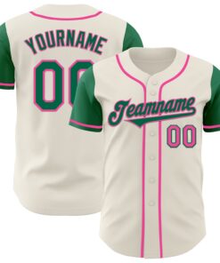 Custom Cream Kelly Green-Pink Authentic Two Tone Baseball Jersey