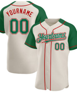 Custom Cream Kelly Green-Red Authentic Raglan Sleeves Baseball Jersey