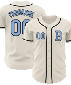 Custom Cream Light Blue-Black Authentic Baseball Jersey