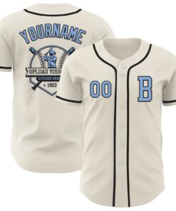 Custom Cream Light Blue-Black Authentic Baseball Jersey