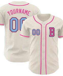 Custom Cream Light Blue Black-Pink Authentic Baseball Jersey