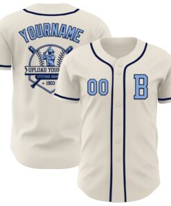 Custom Cream Light Blue-Navy Authentic Baseball Jersey