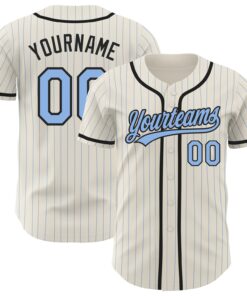 Custom Cream Light Blue Pinstripe Black Authentic Baseball Jersey