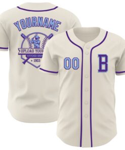 Custom Cream Light Blue-Purple Authentic Baseball Jersey