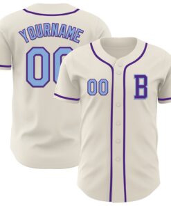 Custom Cream Light Blue-Purple Authentic Baseball Jersey