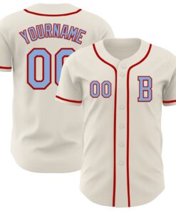 Custom Cream Light Blue-Red Authentic Baseball Jersey