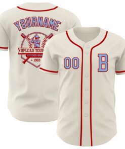 Custom Cream Light Blue-Red Authentic Baseball Jersey