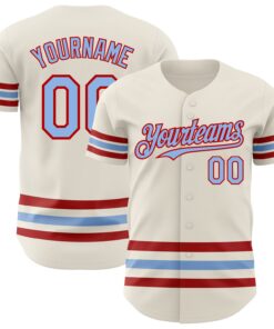 Custom Cream Light Blue-Red Line Authentic Baseball Jersey
