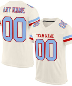 Custom Cream Light Blue-Red Mesh Authentic Football Jersey