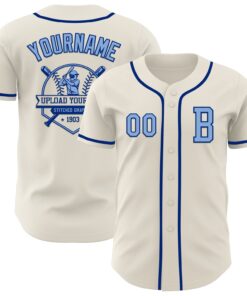 Custom Cream Light Blue-Royal Authentic Baseball Jersey
