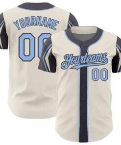 Custom Cream Light Blue-Steel Gray 3 Colors Arm Shapes Authentic Baseball Jersey