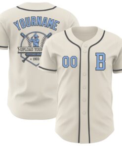 Custom Cream Light Blue-Steel Gray Authentic Baseball Jersey