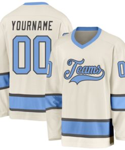 Custom Cream Light Blue-Steel Gray Hockey Jersey
