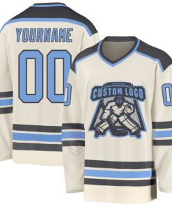 Custom Cream Light Blue-Steel Gray Hockey Jersey