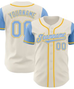 Custom Cream Light Blue White-Gold Authentic Two Tone Baseball Jersey