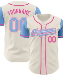 Custom Cream Light Blue White-Pink Authentic Two Tone Baseball Jersey