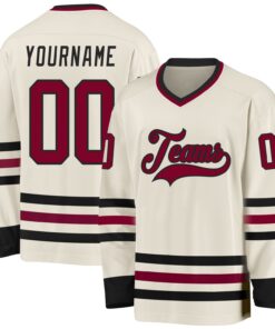 Custom Cream Maroon-Black Hockey Jersey