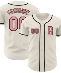 Custom Cream Medium Pink-Black Authentic Baseball Jersey