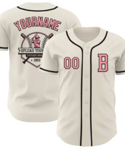 Custom Cream Medium Pink-Black Authentic Baseball Jersey
