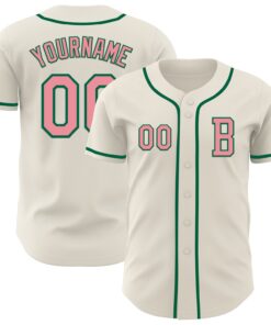 Custom Cream Medium Pink-Kelly Green Authentic Baseball Jersey