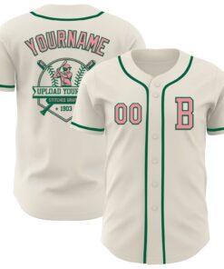 Custom Cream Medium Pink-Kelly Green Authentic Baseball Jersey