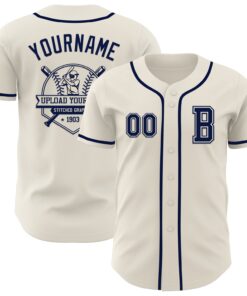 Custom Cream Navy Authentic Baseball Jersey