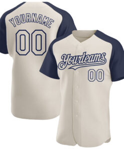 Custom Cream Navy Authentic Raglan Sleeves Baseball Jersey