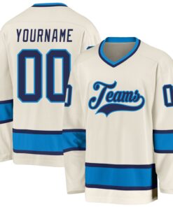Custom Cream Navy-Blue Hockey Jersey