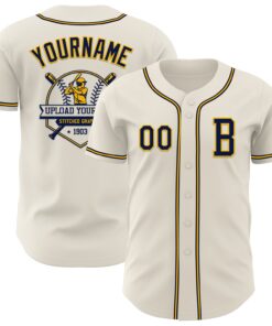 Custom Cream Navy-Gold Authentic Baseball Jersey