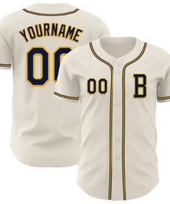 Custom Cream Navy-Gold Authentic Baseball Jersey
