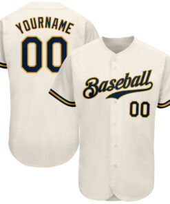 Custom Cream Navy-Gold Authentic Baseball Jersey