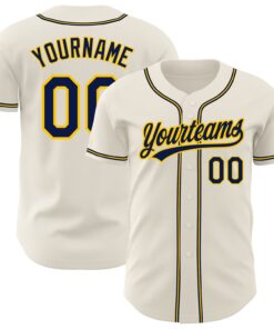 Custom Cream Navy-Gold Authentic Baseball Jersey
